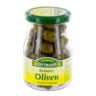 DITTMANN Rohelised kivideta oliivid kuivmarin. ürtidega 170g