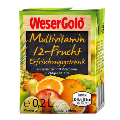 WESERGOLD Multivitamiini mahlajook 15% 200ml (kõrrejook)